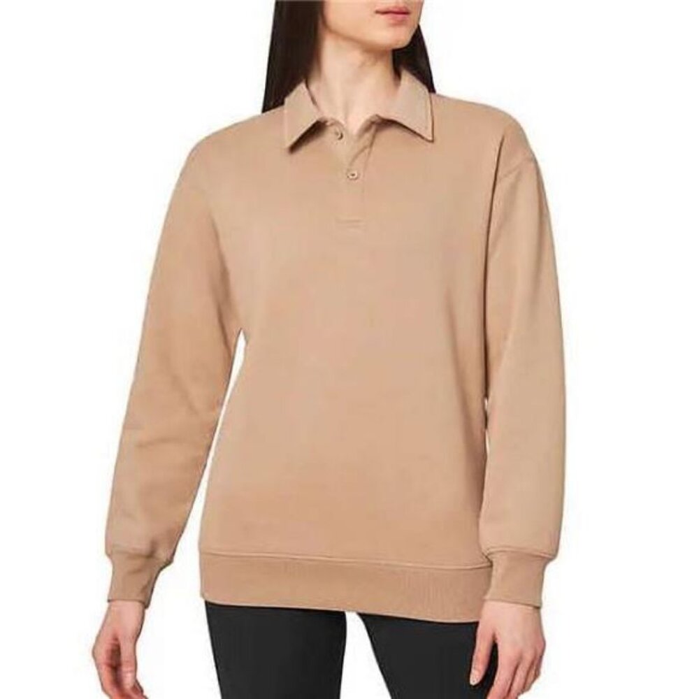 Mondetta Ladies' Collared Fleece Pullover Top (Natural Tan, Small)